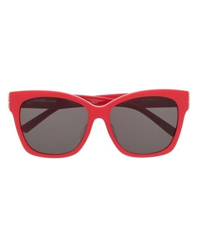 Balenciaga Logo-plaque Square-frame Sunglasses - Red