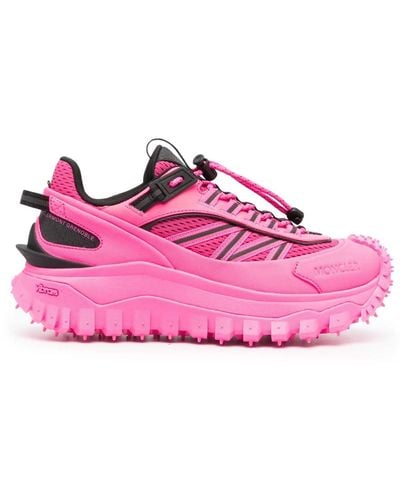 Moncler Trailgrip Neon Canvas, Mesh And Leather Sneakers - Pink