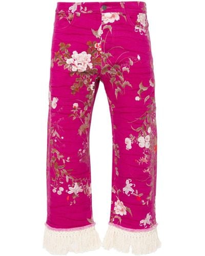Pierre Louis Mascia Fringed Floral Tapered Jeans - Pink