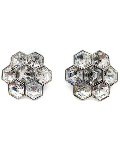 JENNIFER GIBSON JEWELLERY Vintage Art Deco Inspired Hexagonal Crystal Floral Earrings 1980s - White
