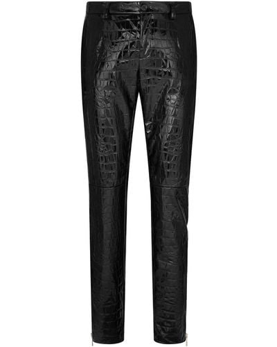 Dolce & Gabbana Pantaloni slim con effetto coccodrillo - Nero