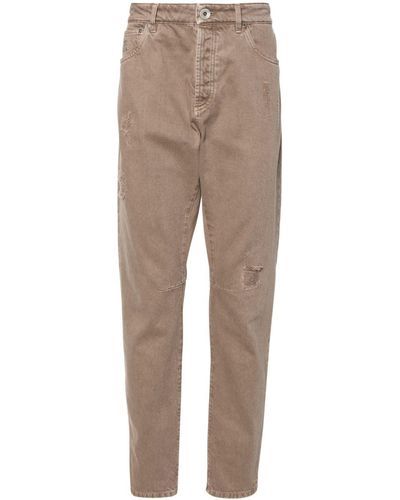 Brunello Cucinelli Mid-rise Ripped-detail Straight-leg Jeans - Natural