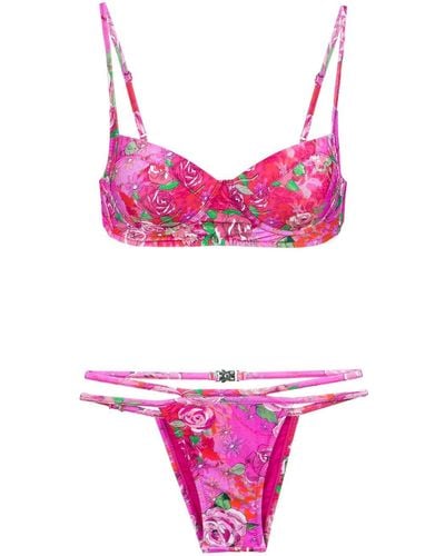 Amir Slama Rose Print Bikini Set - Roze