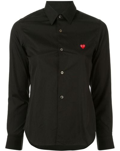 Comme des Garçons Logo Embroidered Plain Shirt - Black