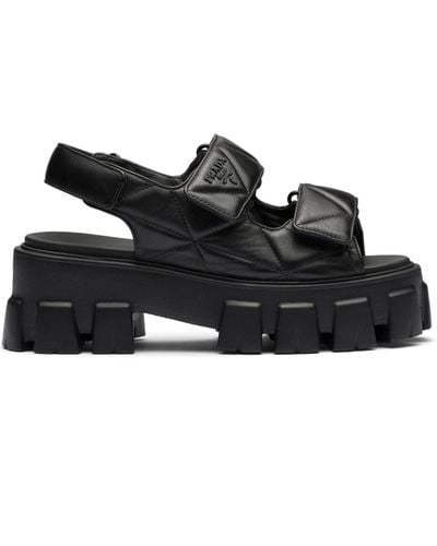 Prada Triangle-logo Quilted Leather Sandals - Black