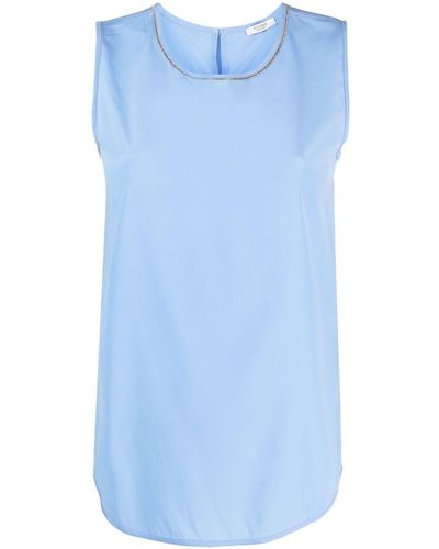 Peserico Bead-embellished Stretch-silk Top - Blue
