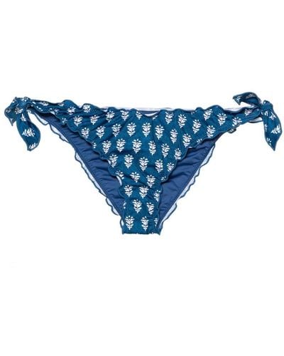 Mc2 Saint Barth Moon Floral-print Bikini Bottoms - Blue