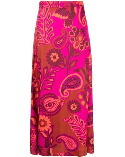 FARM Rio Bold Floral Satin Maxi Skirt - Pink