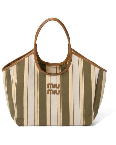 Miu Miu Ivy Striped Tote Bag - Metallic