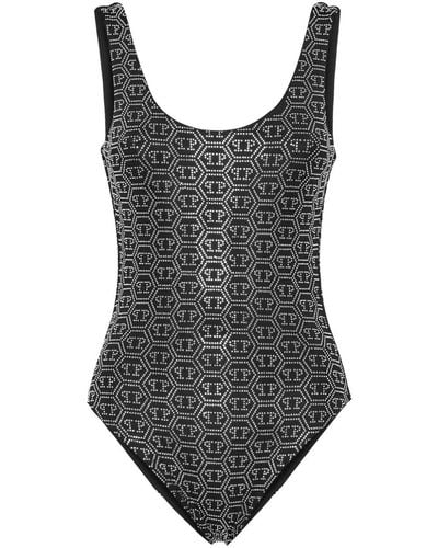 Philipp Plein Embellished Monogram Swimsuit - Black