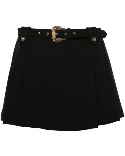 Versace Logo-engraved Pleated Mini Skirt - Black