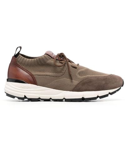 SCAROSSO Knitted-upper Leather Trainers - Brown