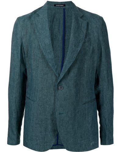 Emporio Armani リネン シングルジャケット - ブルー
