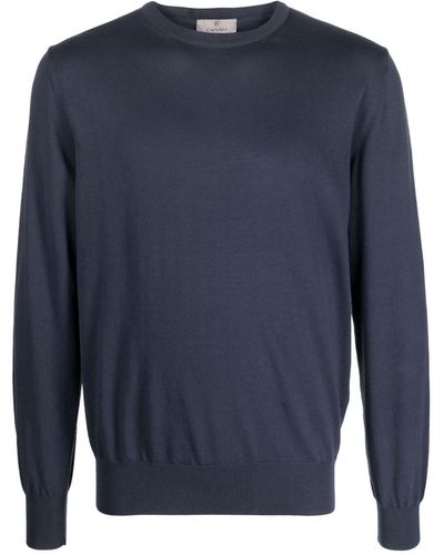 Canali Fine-knit Crew-neck Sweatshirt - Blue