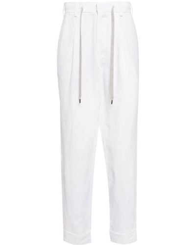 N.Peal Cashmere Drawstring Linen Pants - White