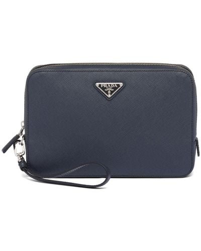 Prada Saffiano Leather Clutch Bag - Blue