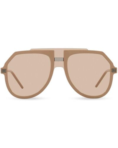 Dolce & Gabbana Logo-engraved Oversize-frame Sunglasses - Natural