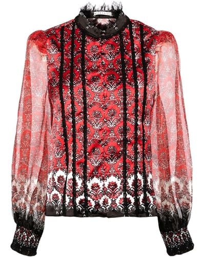 Alice + Olivia Bettina Blouson Sleeve Top - Red