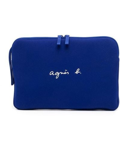 agnès b. Logo-print Zip-up Laptop Bag - Blue