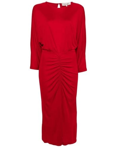 Diane von Furstenberg Chrisey Ruched-detail Midi Dress - Red