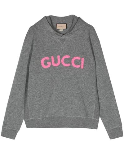 Gucci Hoodie en laine à logo brodé - Gris