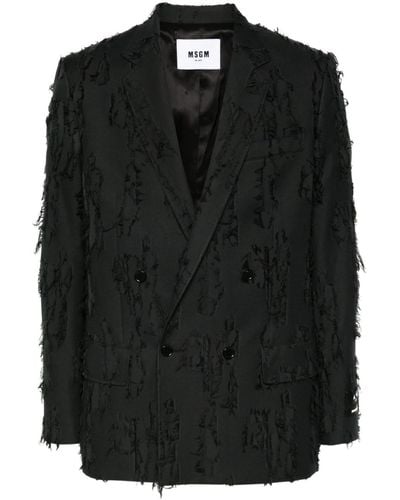 MSGM Distressed Double-breasted Blazer - Black