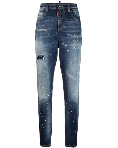 DSquared² Paint Splatter Skinny Jeans - Blue