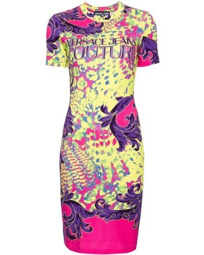 Versace Animalier Graphic-print Midi Dress - Pink