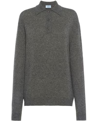 Prada Knitted Cashmere Polo Shirt - Gray