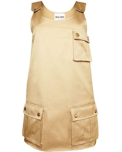 Miu Miu Flap-pocket Pinafore Dress - Natural