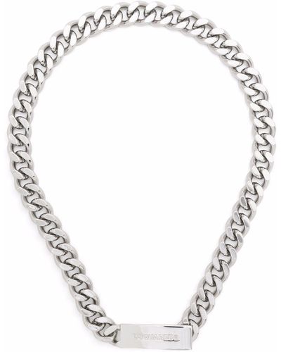 DSquared² Logo Plaque Chain-link Necklace - Metallic