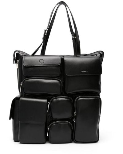 Versace Large Cargo Leather Tote Bag - Black
