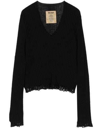 Uma Wang Distressed-efffect V-neck Sweater - Black