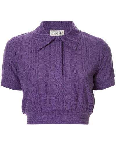 Bambah Cropped Knit Polo Shirt - Purple