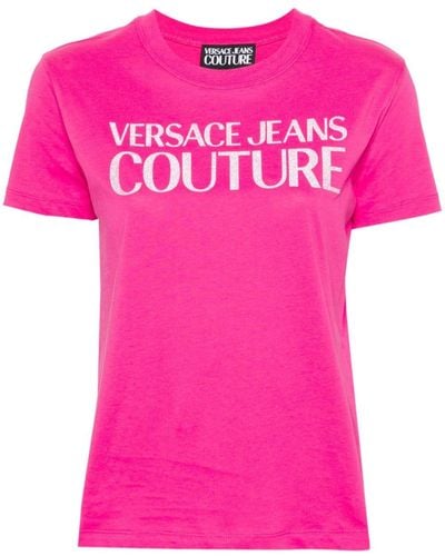 Versace Camiseta con logo de purpurina - Rosa