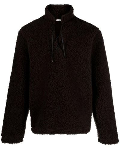 Bode Fleece Lace-up Pullover - Black