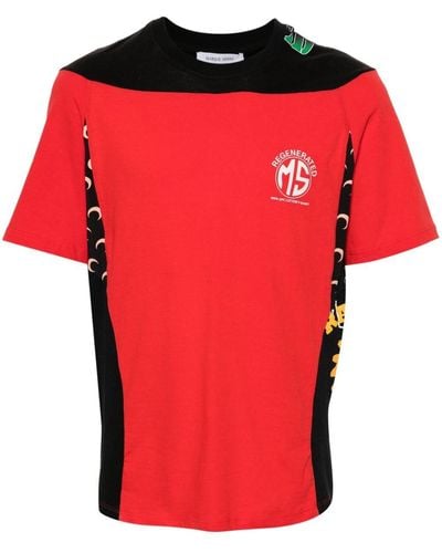 Marine Serre T-shirt Regenerated con design a inserti - Rosso