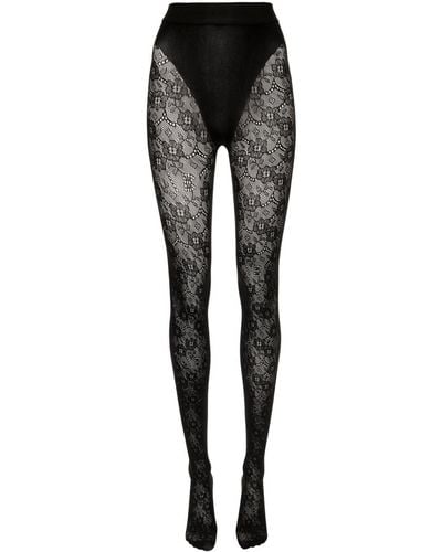 Victoria Beckham Vb Monogram Lace Tights - Black