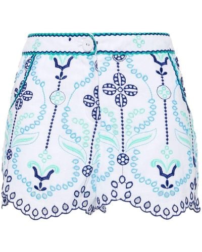 Charo Ruiz Mason Floral-embroidered Shorts - Blue