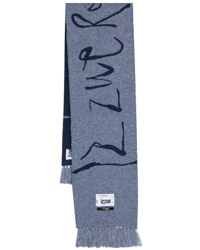 Izzue Intarsia-knit Logo Scarf - Blue