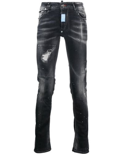 Philipp Plein Straight-Leg-Jeans mit Logo-Patch - Blau