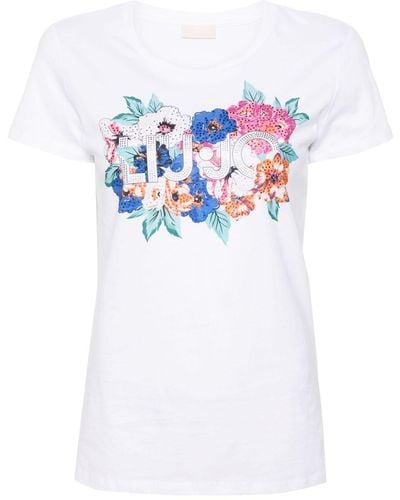 Liu Jo | T-shirt in cotone con stampa logo e floreale frontale | female | BIANCO | S