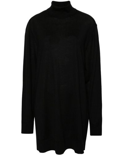 Helmut Lang Roll-neck Wool-blend Minidress - Black