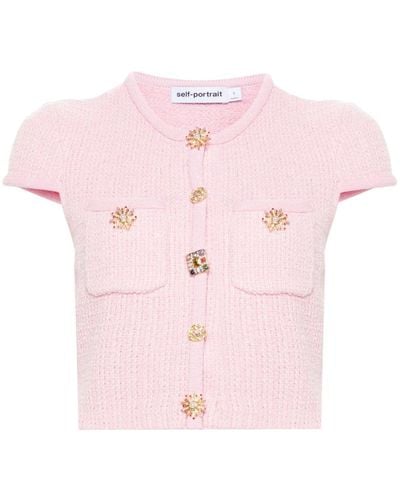 Self-Portrait Jewelry-buttons Knitted Cropped Top - Pink