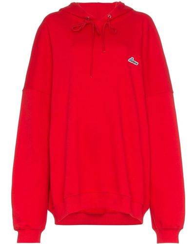 we11done Oversized Logo Patch Cotton Hoodie - Red