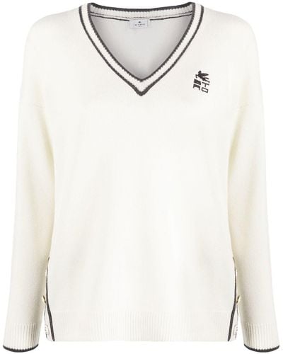 Etro Intarsia-knit Logo Sweater - White