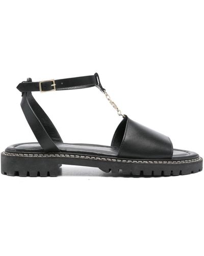 Claudie Pierlot T-bar Strap Leather Sandals - Black