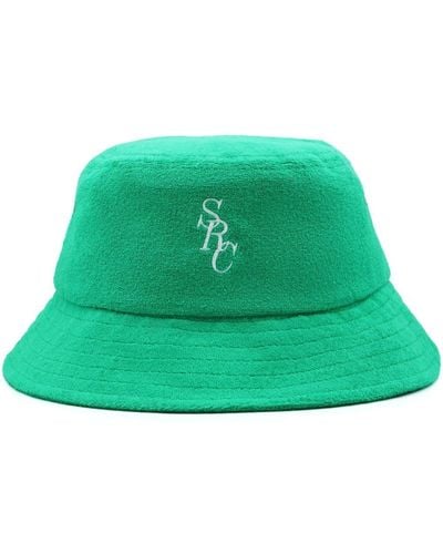 Sporty & Rich Logo-print Cotton Bucket Hat - Green