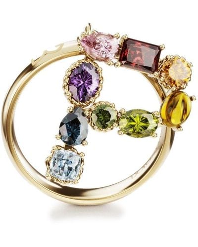 Dolce & Gabbana Rainbow alphabet P ring in yellow gold with multicolor fine gems - Metallizzato