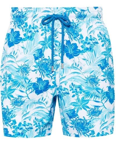 Vilebrequin Botanical-print Drawstring Swim Shorts - Blue